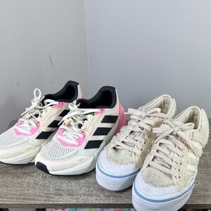 LOT OF 2 Adidas women’s size 9 nizza sneaker pink black furry Sherpa denim